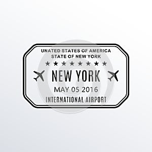 New York passport stamp. USA airport visa stamp or immigration sign. Custom control cachet. Vector illustration. photo